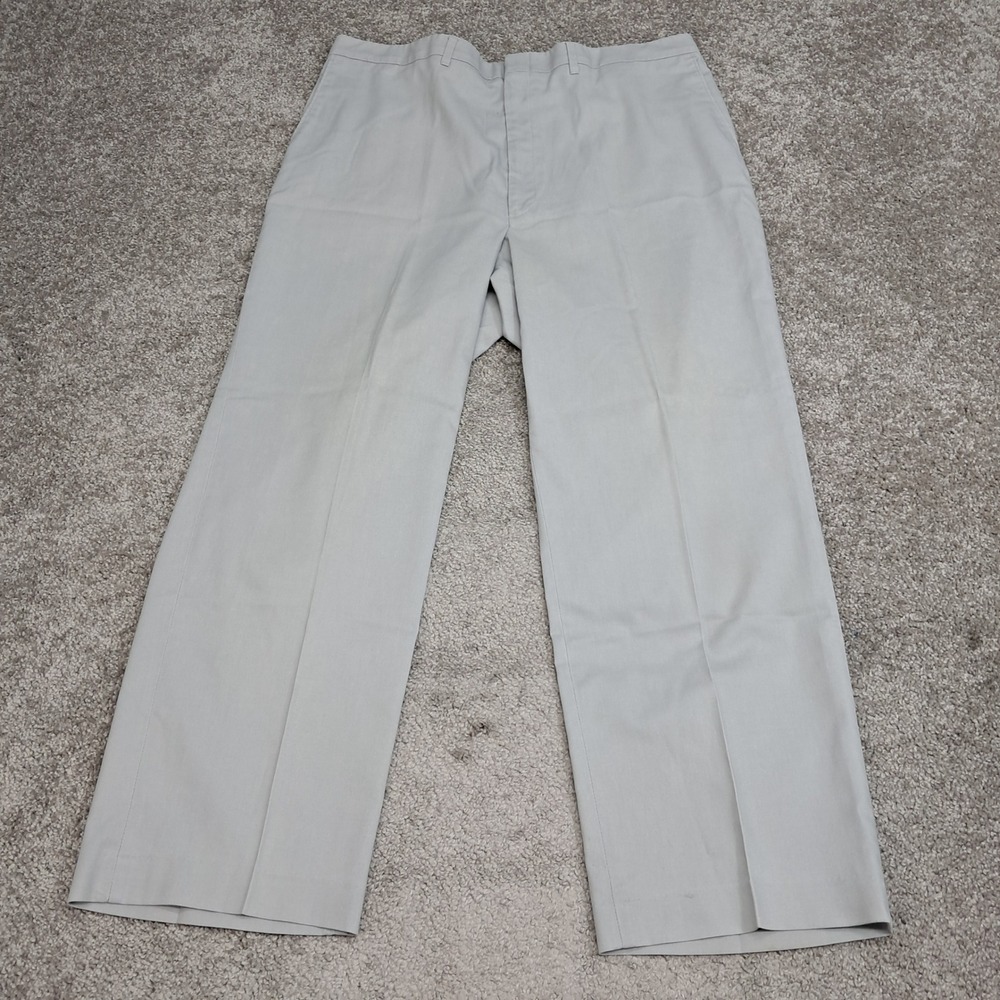 Haggar Mens Gray Flat Front Dress Slacks Cotton Blend Trousers 38x27